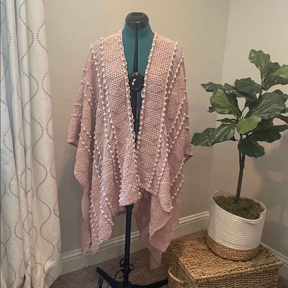 Soft Pink Knit Pom-Pom Chenille Wrap